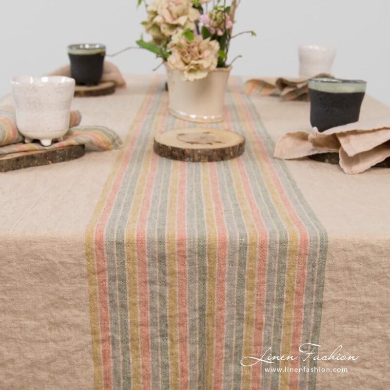 Striped linen tablecloth, meiza.