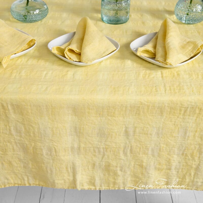 PORTO yellow linen tablecloth with folded borders