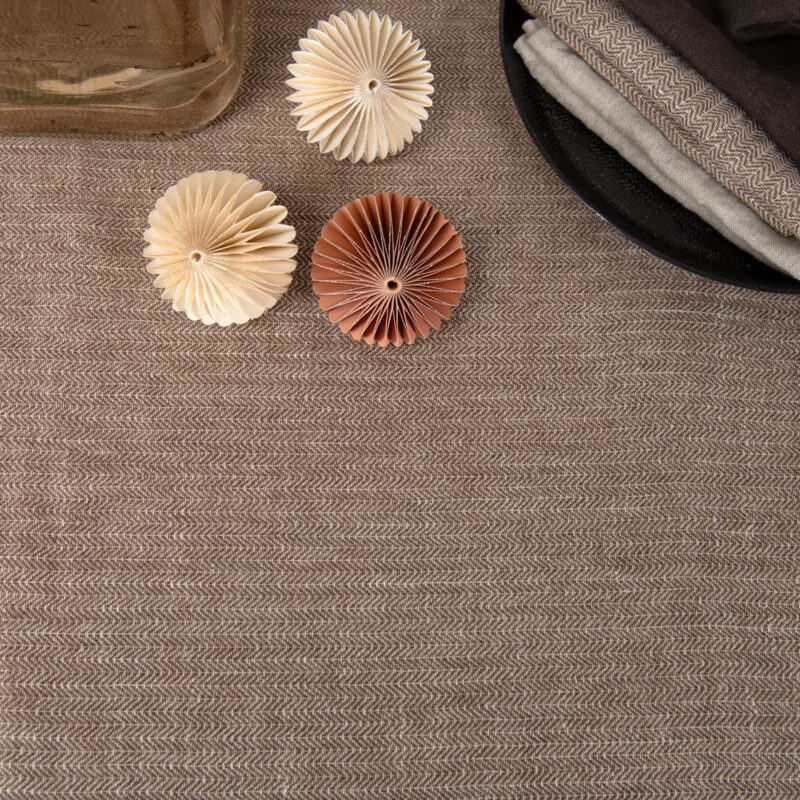 brown linen herringbone tablecloth for christmas.