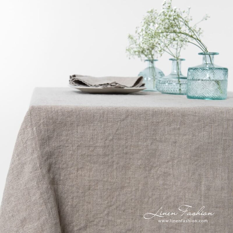 NARA grey linen tablecloth with hemstitch borders