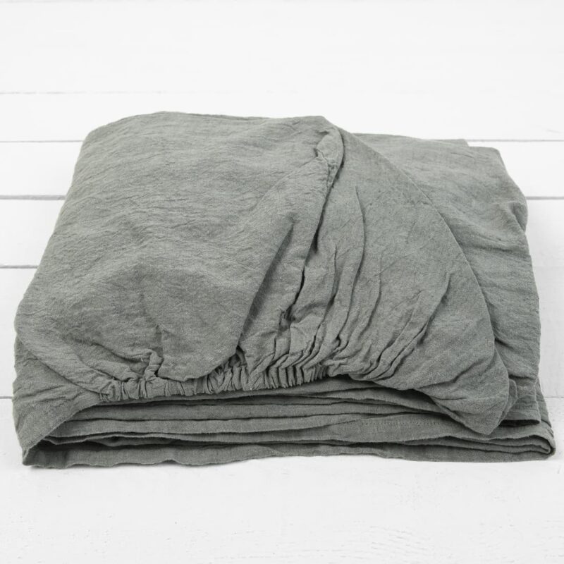 grey green linen fitted sheet