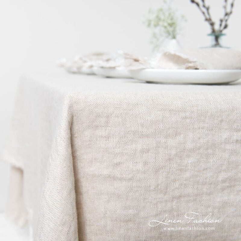 MANTIS linen tablecloth woven from white and natural linen color yarns