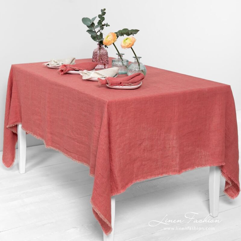 MANTIS red linen tablecloth