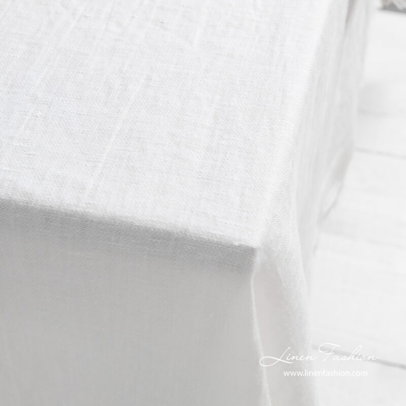 Washed linen tablecloth, off white color, satin weave