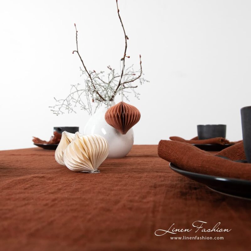 Roy brown linen tablecloth.