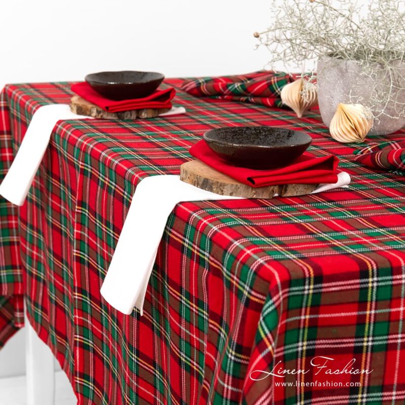 Checked red tablecloth.