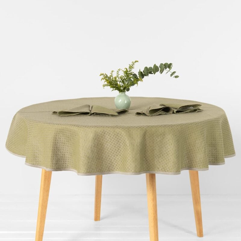 Round/oval linen cotton white tablecloth