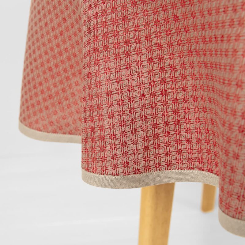 Round/oval linen cotton red tablecloth with beige piping