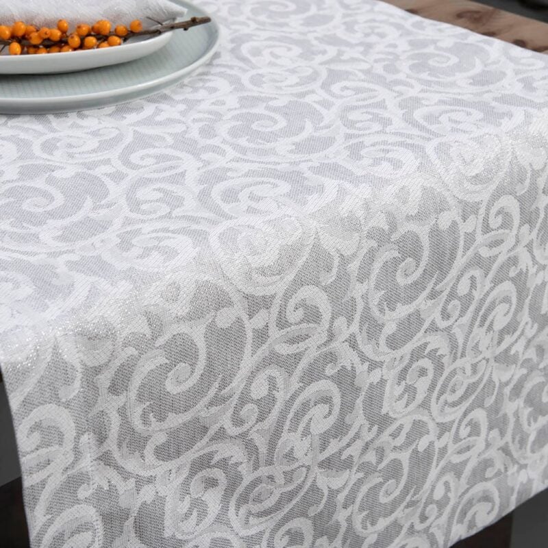 ATLANTA light grey linen runner with silver lurex