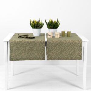 linen cotton olive jacquard runner.