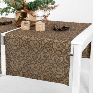 linen cotton brown jacquard runner, 4cm. borders.