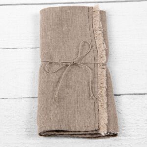 Küchentuch 2 4 Linen kitchen towel with fringes and brown stitches