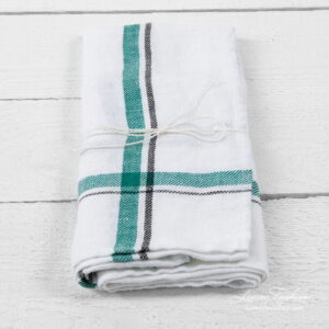 Küchentuch 7 4 White linen kitchen towel with green/black checks