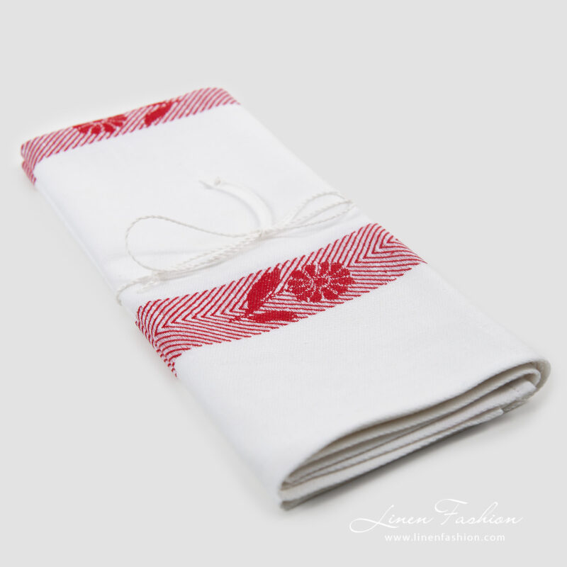 Linen cotton jacquard red towel.