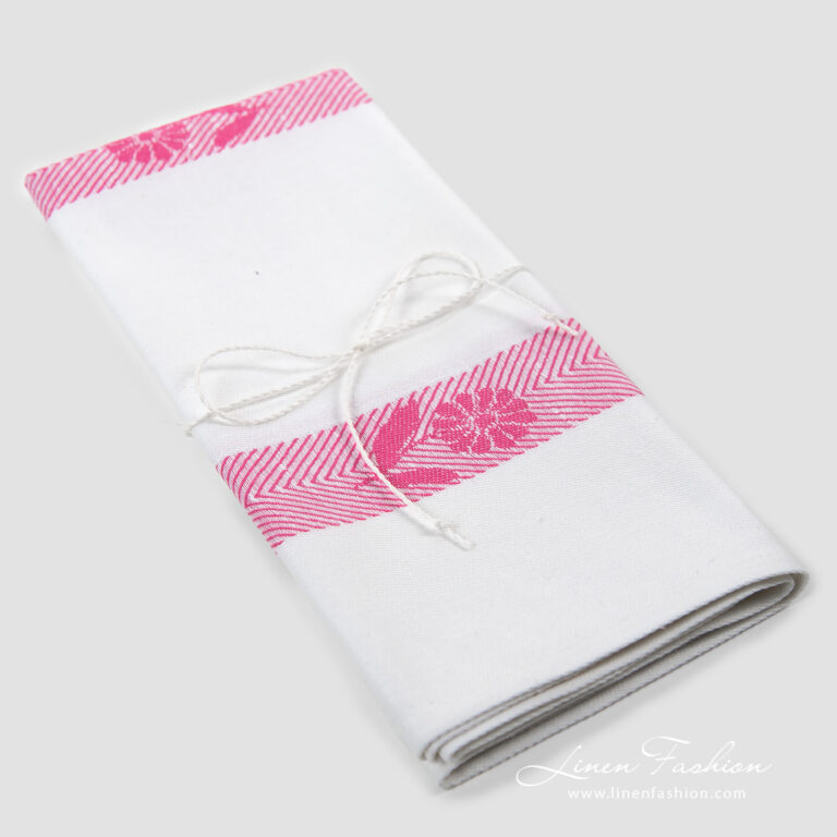 Linen cotton towels pink flowers.