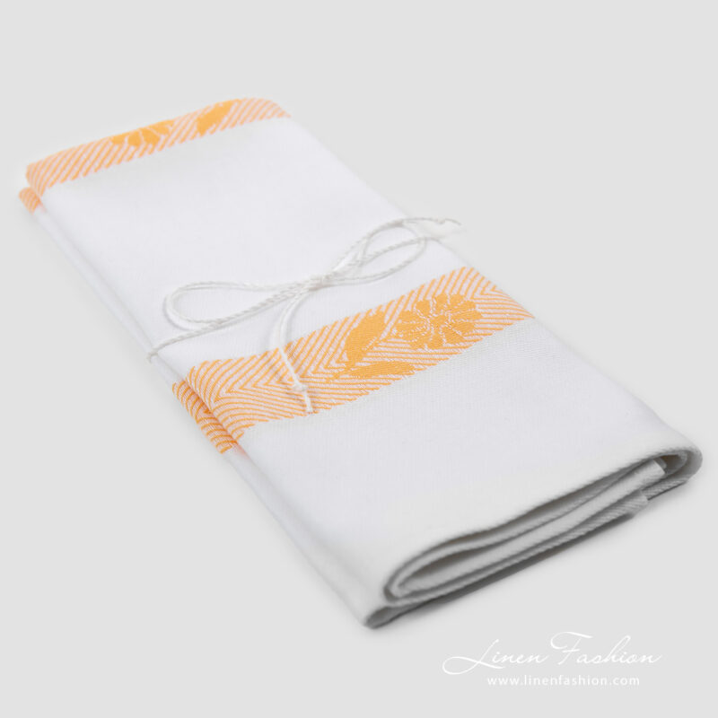 linen cotton white yellow towel.