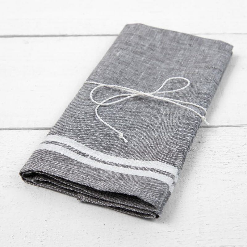 linen towel white with grey