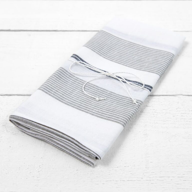 linen cotton towel white with grey stripes