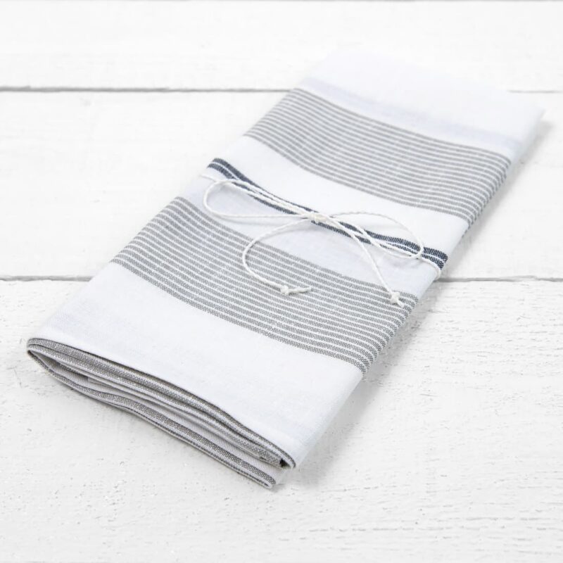 linen cotton towel white with grey stripes