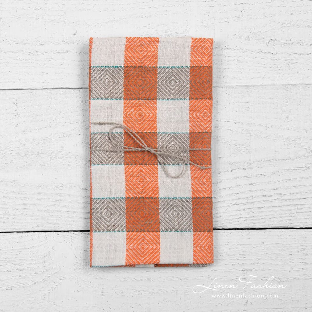 Küchentuch 43 2 Linen kitchen towel in check and rhombuses pattern