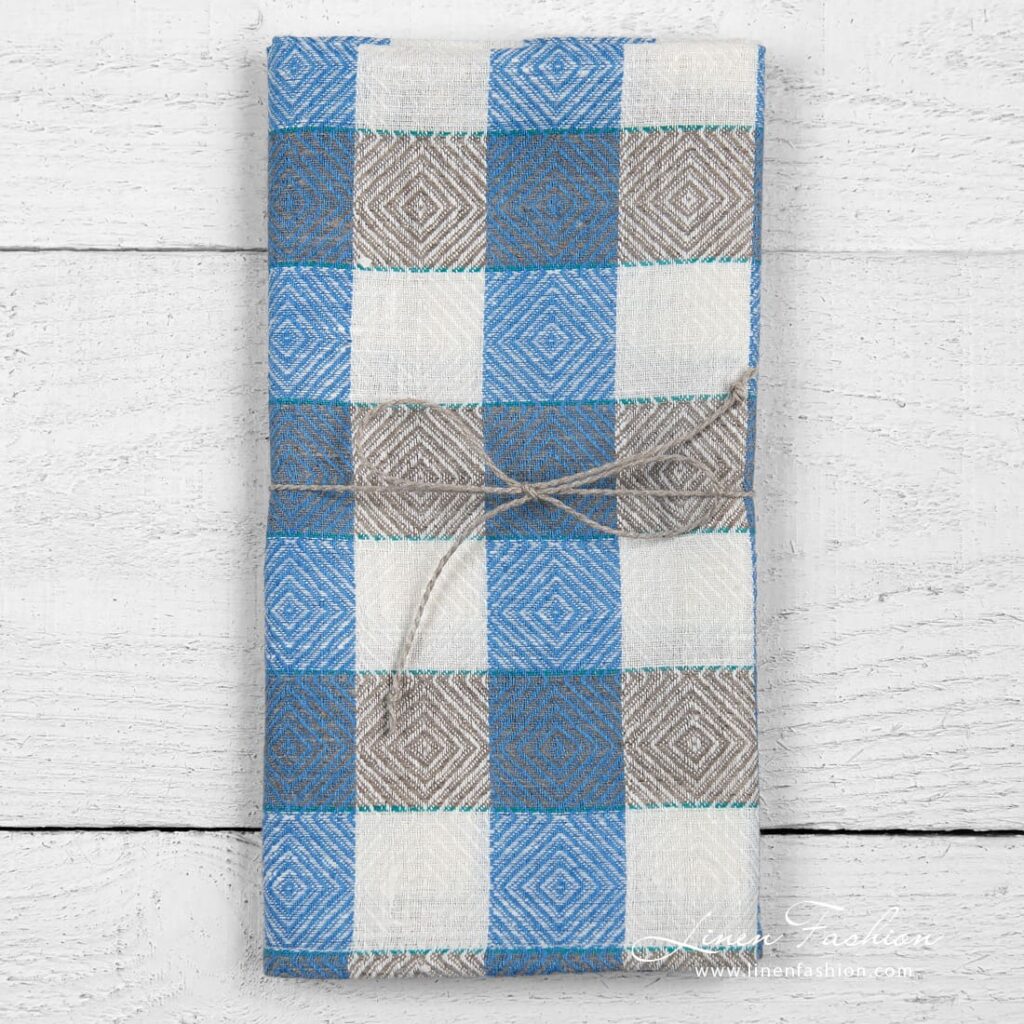Küchentuch 45 2 Linen kitchen towel in rhombuses and checks