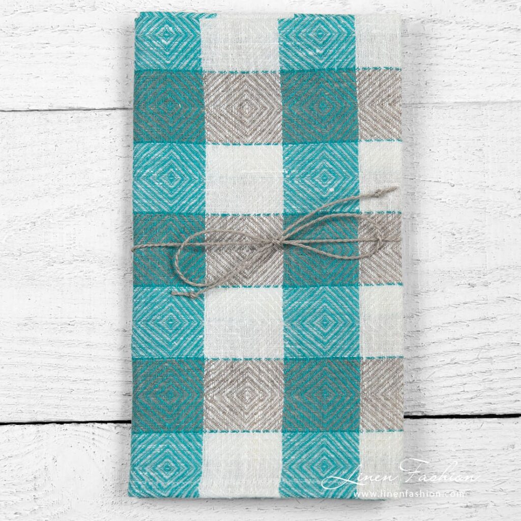 Küchentuch 46 2 Linen kitchen towel in rhombuses and checks