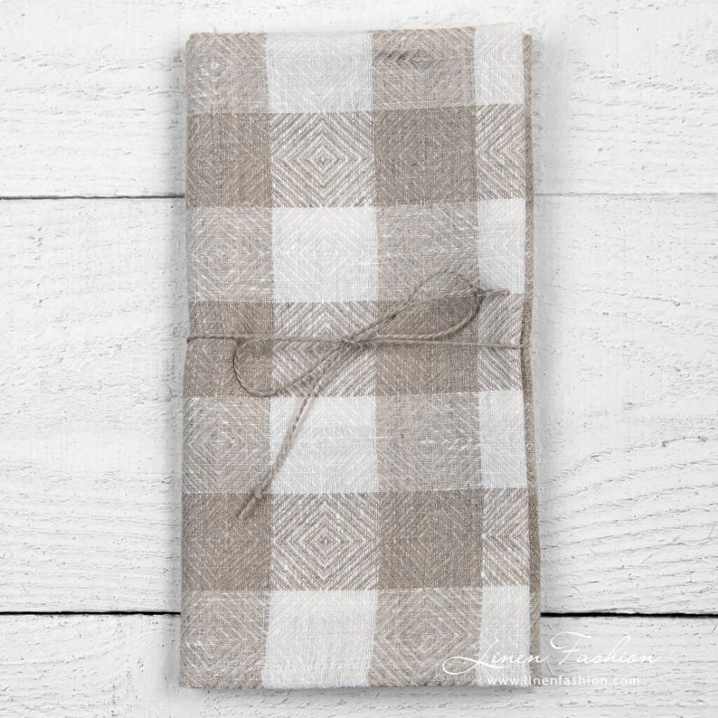 Küchentuch 47 2 Linen kitchen towel with rhombuses and checks