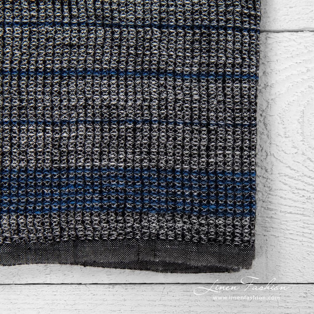 Küchentuch 36 3 Linen black towel with blue stripes