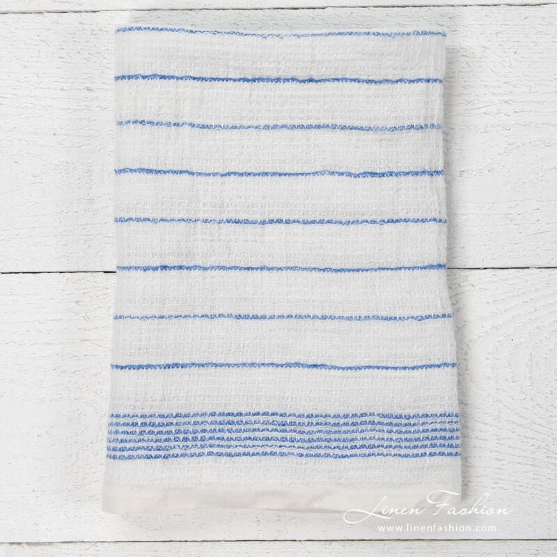 White kitchen towel with blue stripes