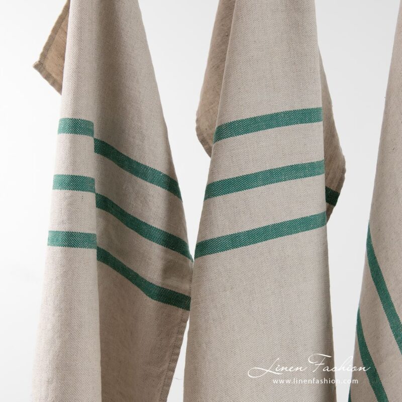 VILLA natural color towel with green stripes