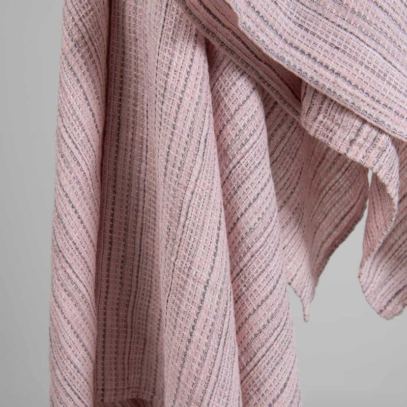 Linen pink striped waffle bath towels, waffle weave pattern