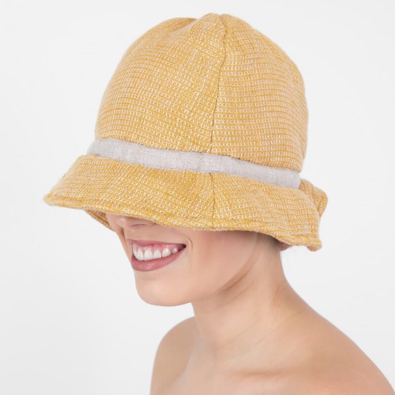 yellow linen sauna hat