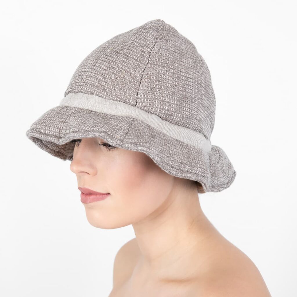 grey brown linen sauna hat