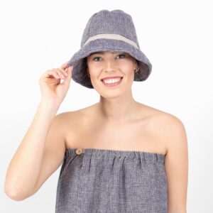 PURO Saunamütze blau meliert 9 blue linen sauna hat washed