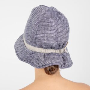PURO Saunamütze blau meliert 8 blue linen sauna hat from backside