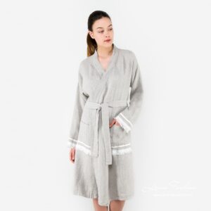 MALTA Bademantel grau 6 Grey linen womens robe, malta.