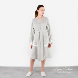 MALTA Bademantel grau 7 Linen grey robe for women, malta.