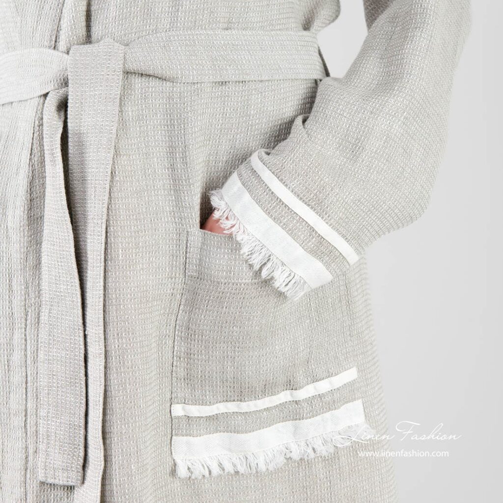 MALTA Bademantel grau 5 100% linen robe for women, grey.