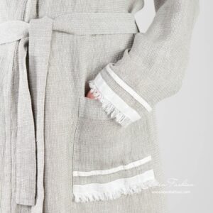 MALTA Bademantel grau 10 100% linen robe for women, grey.