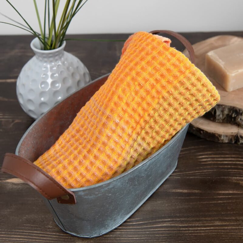 linen orange bath towel, different sizes.