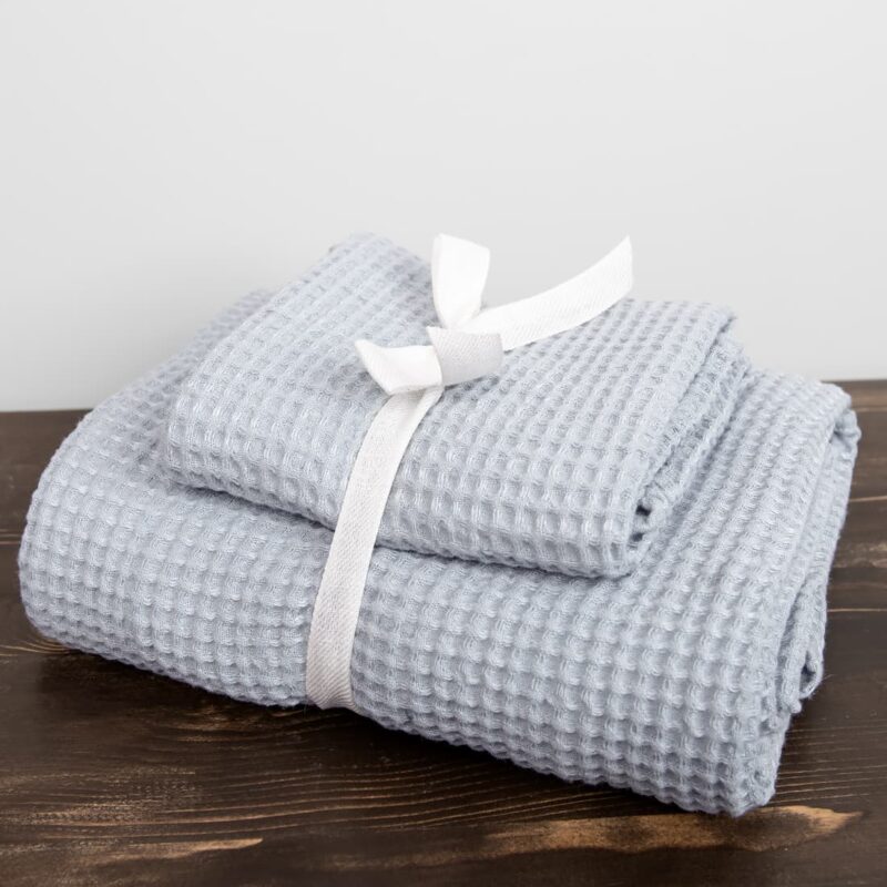 Linen cotton blue waffle towel, in sets.