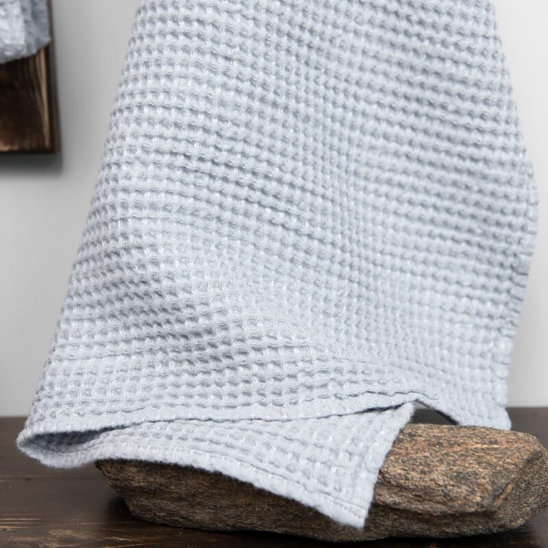 Linen cotton blue waffle towel, washed.