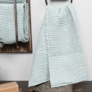 BINGO Handtuch bläulichgrün 13 linen cotton aqua bath towel, waffle