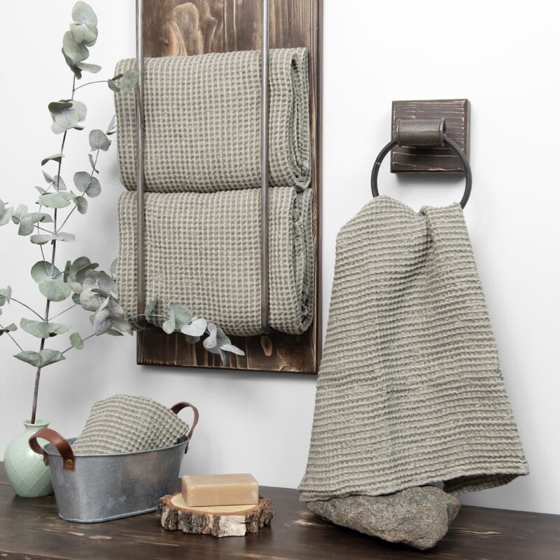 linen grey green bath towel