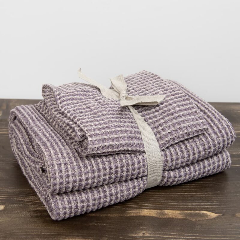 grey violet linen bath towel, set.