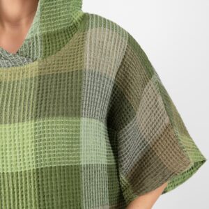 BINGO Poncho moosgrün 10 green linen poncho waffle, big checks.