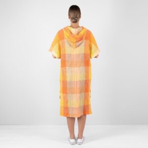 orange linen poncho from backside.