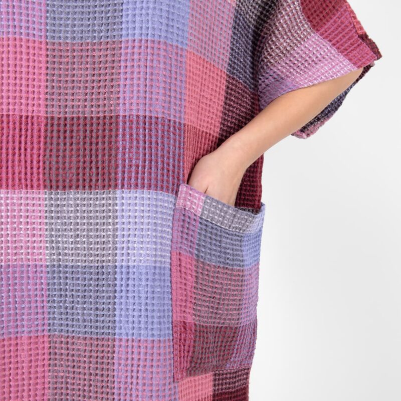 lilac linen poncho with pockets.
