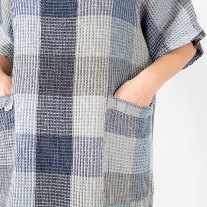 grey blue linen poncho bingo with pockets.