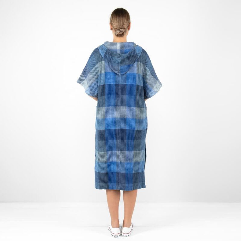 blue linen poncho bingo from back.
